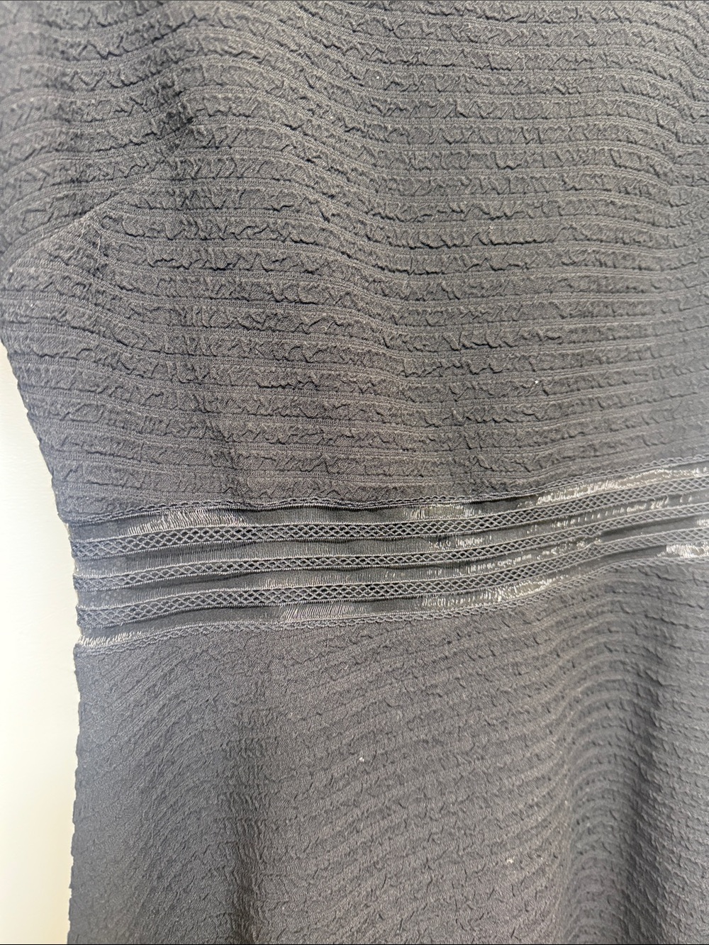 Sandro Silk Black Ribbed Textured Sheer Short Sleeves Cocktail Midi Dress - Picture 4 of 8
